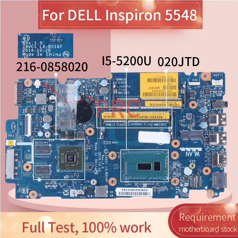 para Dell Inspiron I55200u r7 M265 2gb Laptop Motherboard 020jtd Zavc1 La-b016p Notebook Mainboard 2160858020 Sr23y Ddr3 5548