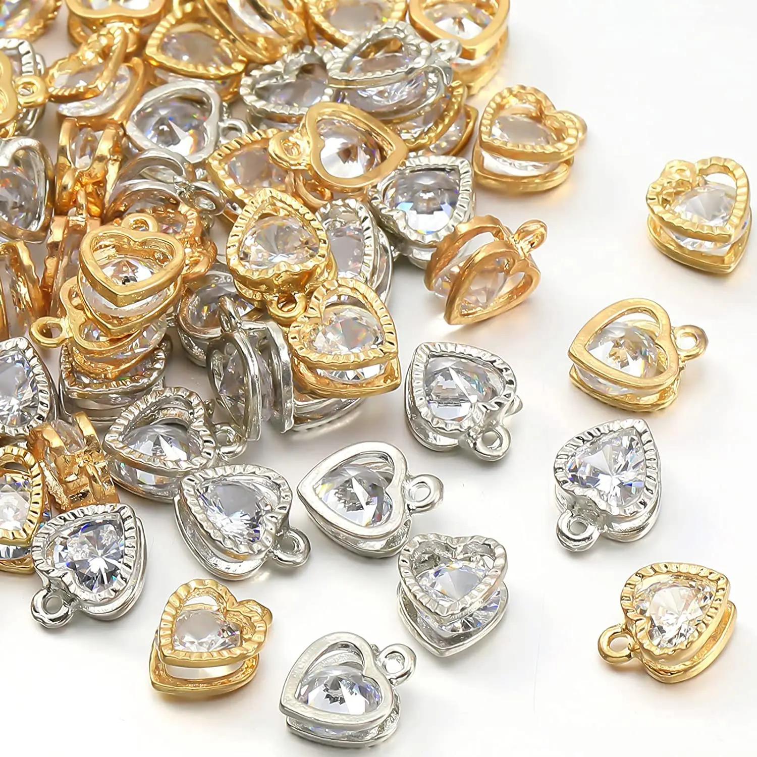 

10 Pcs Cubic Zirconia Alloy Rhineston Heart Shaped Charms Crystal Pendants Charms Choker Tiny Dangle DIY Necklace Jewelry Making