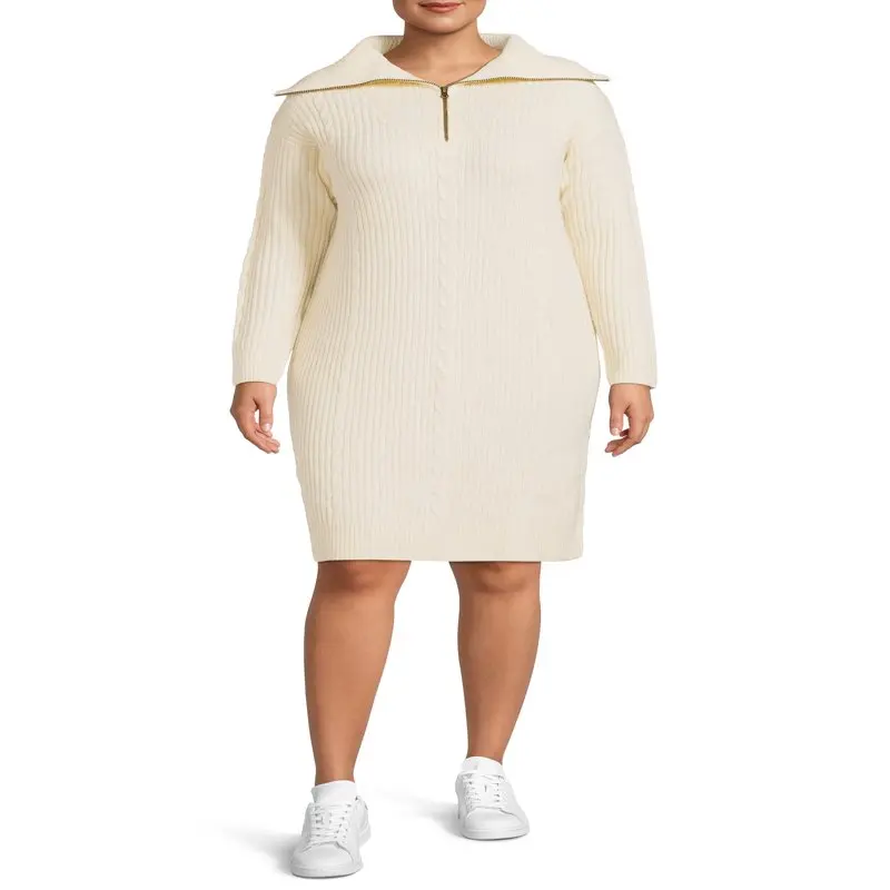 

N` Crush Women`s Plus Size Cable Knit Quarter Zip Sweater Dress