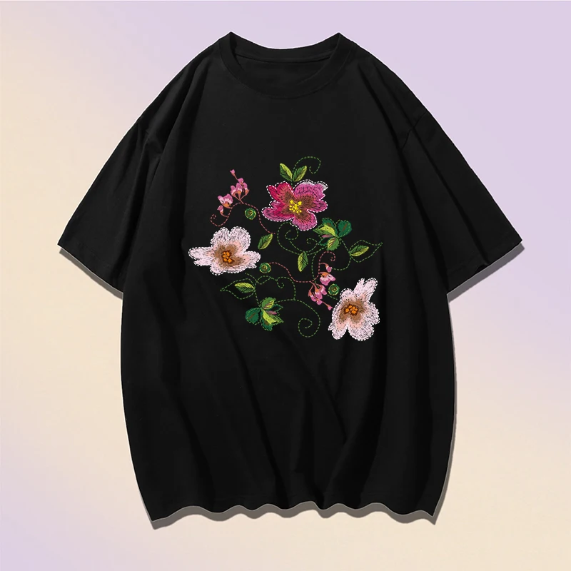 

Модная футболка для мужчин и женщин, футболки с цветочным принтом, летняя повседневная хлопковая черная футболка с коротким рукавом, Футбол...