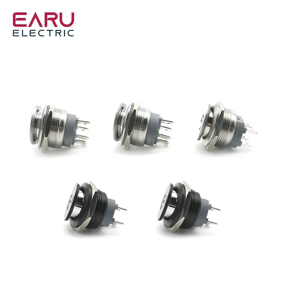 22mm 2NO Metal Button Rocker Switch Stainless Steel 15A 12V Self-locking Two Positions Car Toggle Switches 250V 16A 4 Pins Red