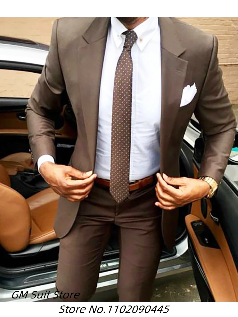 Male suits 2 Pieces Brown Color Casual Business Costume Wedding Slim Fit Groom Suits For Men Wedding Tuxedos (Jacket+Pants)