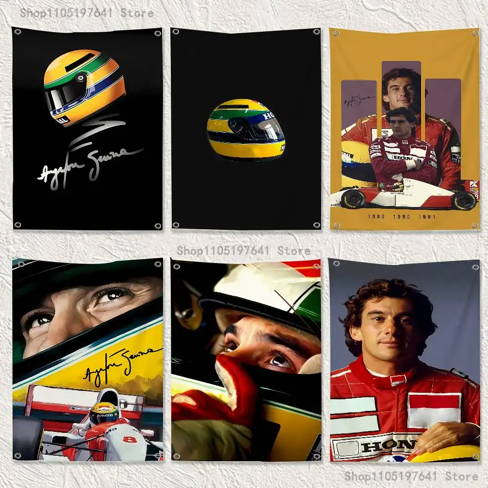 Фото Racing Driver A-Ayrton S-Senna Высококачественный гобелен с флагом, баннер для спальни, гостиной, бара, вечеринки, Настенный декор для наружного использования №1
