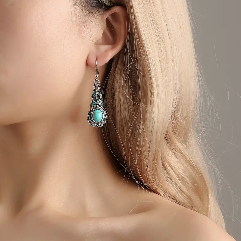 

New Fashion Vintage Drop Earrings Set for Women Blue Crystal Embellished Turquoise Boho Style Earrings Jewelry 2023 Accessories