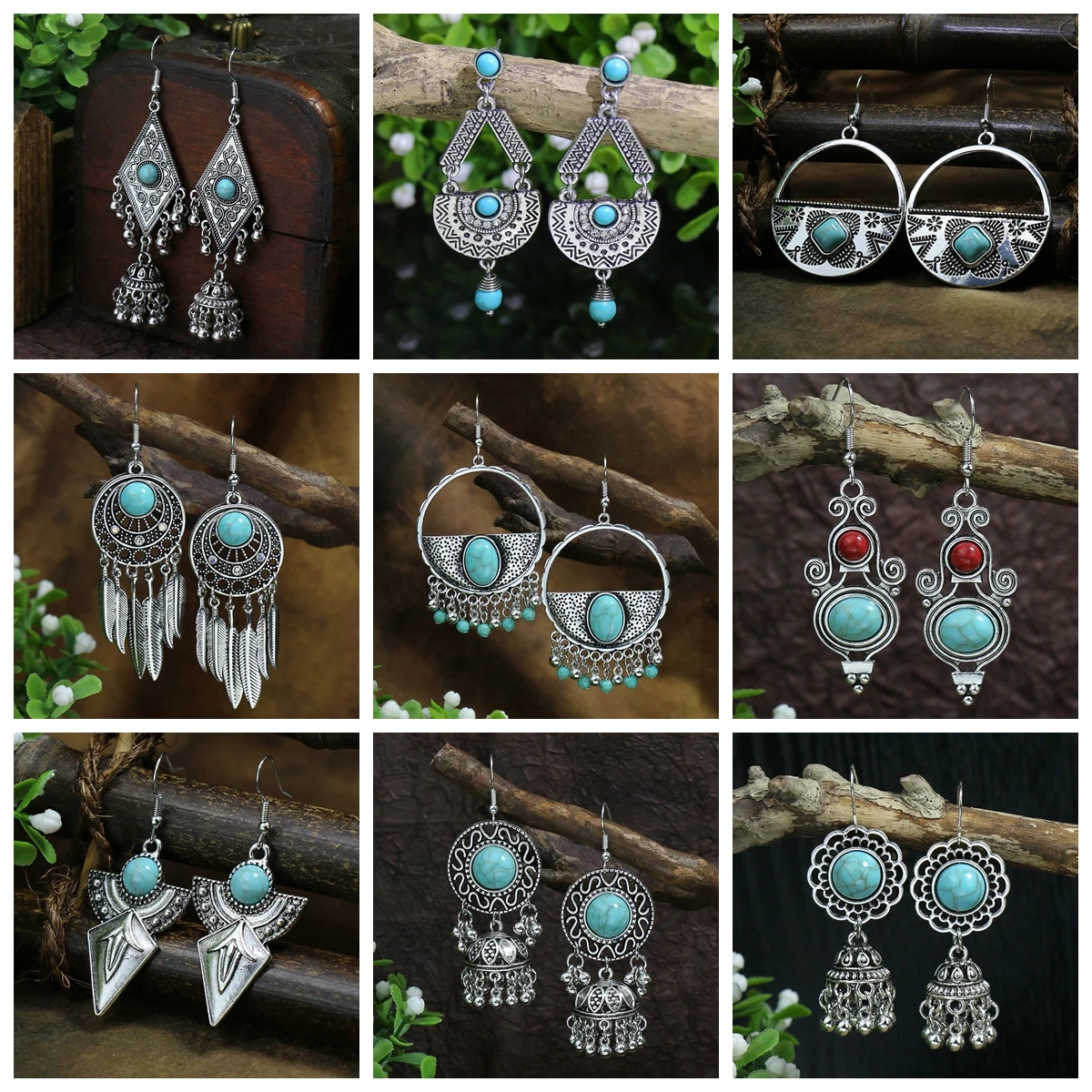 Богемные геометрические бирюзовые Висячие серьги Женские винтажные