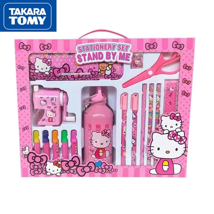 

TAKARA TOMY Hello Kitty Stationery Set 8 Pieces Cartoon Water Bottle Pen Case Girl School Supplies Cute Stationery Set Gift Pack