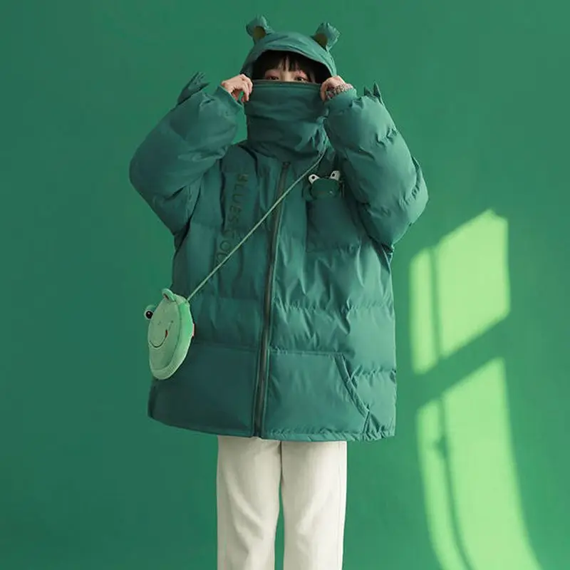 

Кавайная хлопковая куртка с лягушкой Женское пальто 2022 зимняя корейская модная мультяшная милая кукла для пары нишевая дизайнерская тепла...