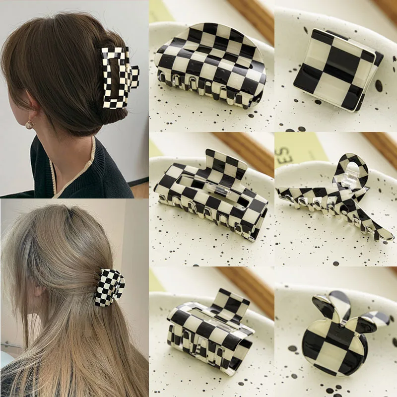 

Korean Acetate Lattice Hair Claw Vintage Plaid Hairpin Female Headwear Temperament Hairgrip Barrettes For Women Hair Accessories