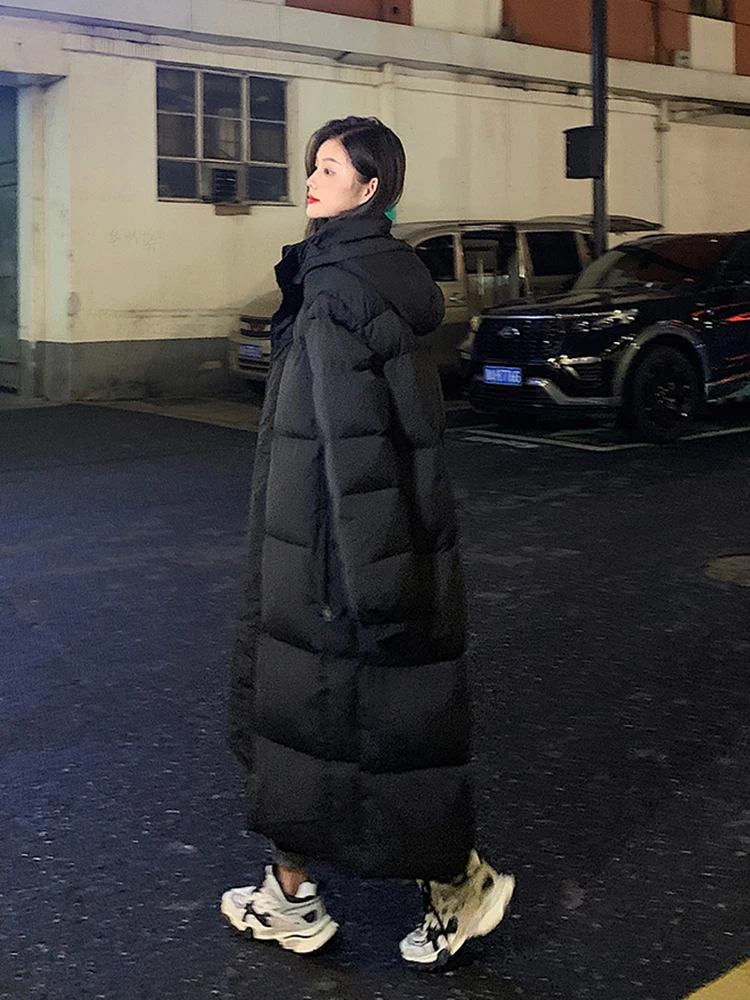 2022 New Solid Color Long Straight Winter Coat Casual Women Parkas Clothes Hooded Stylish Winter Jacket Female Outerwear