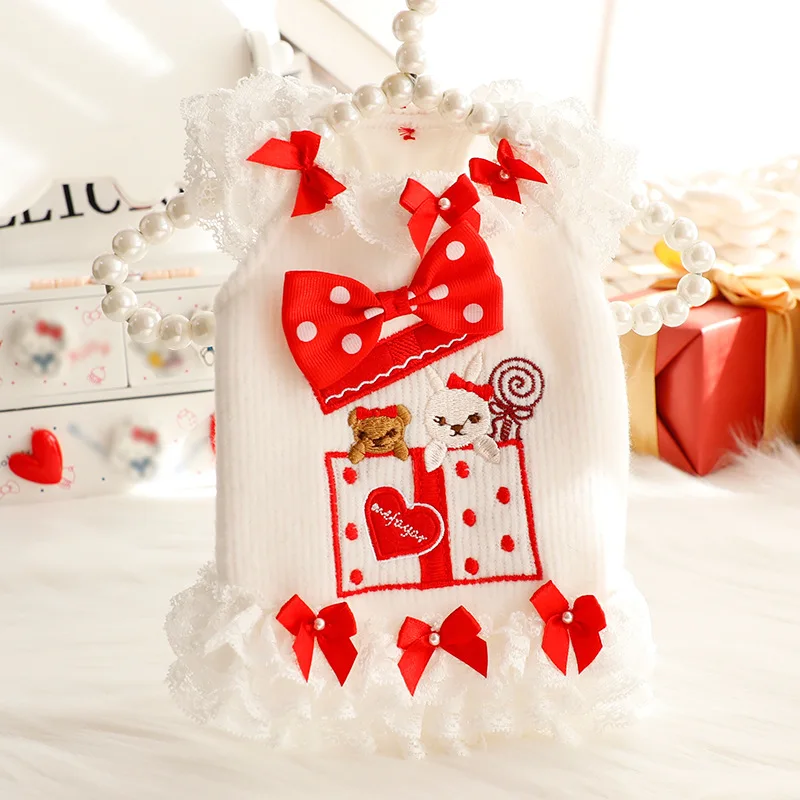 

Мультяшная Одежда для собак с вышивкой платье с бантом стильная Принцесса Одежда для собак маленький питомец теплый костюм мягкая Новогодн...