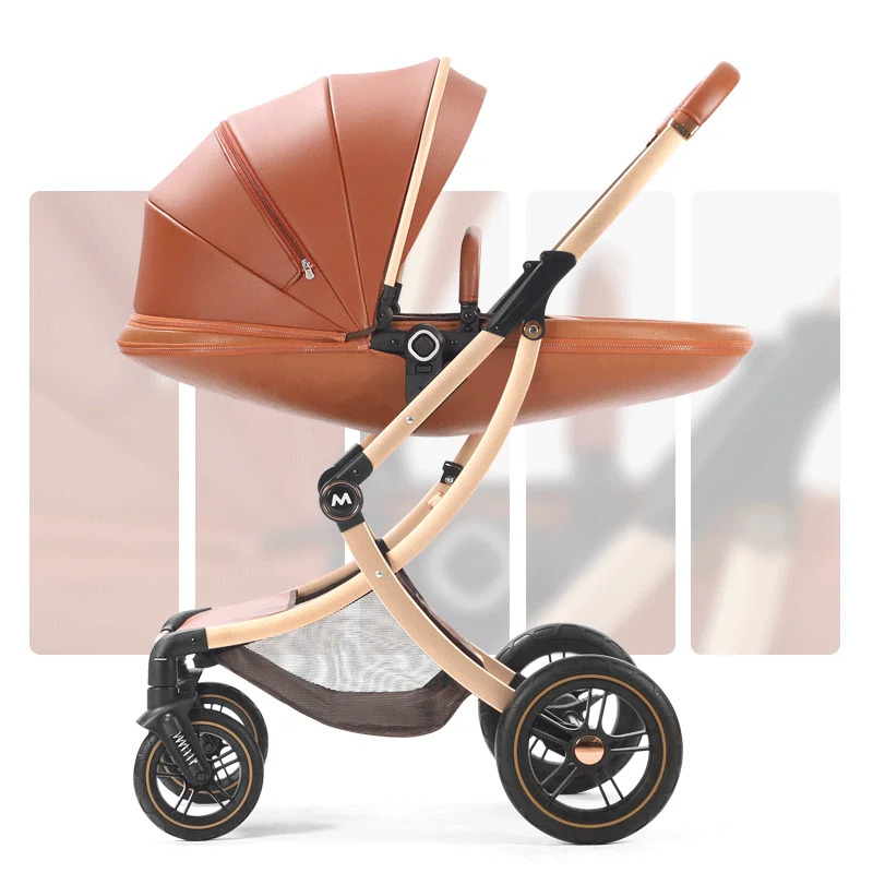 New Luxury Baby Stroller 3 In 1,Baby Carriage with Car Seat,Eggshell Newborn Baby Stroller Leather Baby Carriage High Landscape enlarge