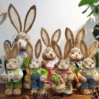 2022 new cute straw rabbits bunny decorations easter party home garden wedding ornament photo props crafts easter kids gifts