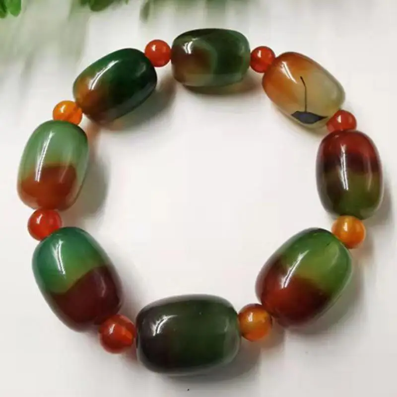 

Natural Colorful Jade Bracelet Agate Barrel Beads Elastic Beaded Bracelets Bangle Women Fine Jewelry Accessories Lucky Amulet