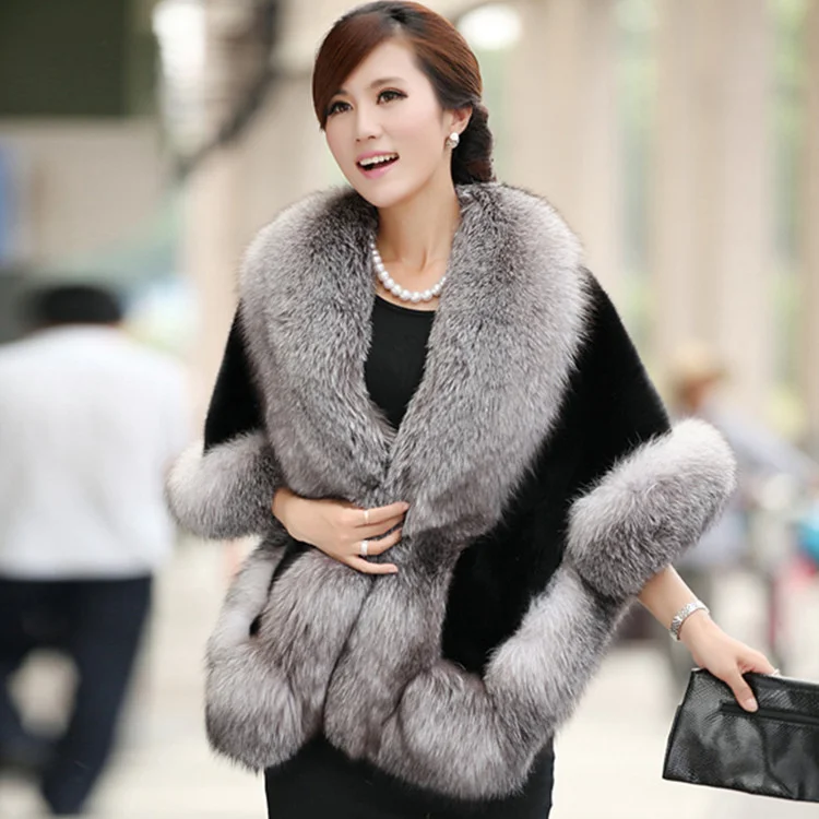ICCLEK 2019 autumn and winter new mink fur imitation fur shawl women's fox hair collar Bridal Wedding Dress cloak short coat