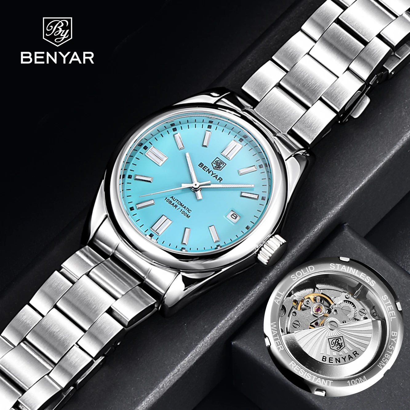 2023 BENYAR New Luxury Business Men Automatic Mechanical Watches 100M Waterproof Sports Diving Stainless Steel Watch for Men TOP