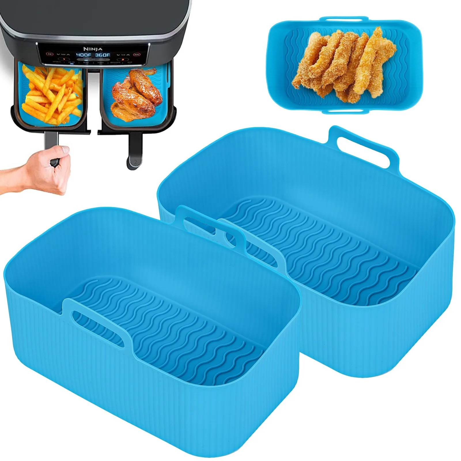 

1/2pc Silicone Air Fryer Rectangular Tray Baking Pan Oven Pot Plate Liners Dual 2 Basket Insert Dish Pan Accessories Ninja Foodi