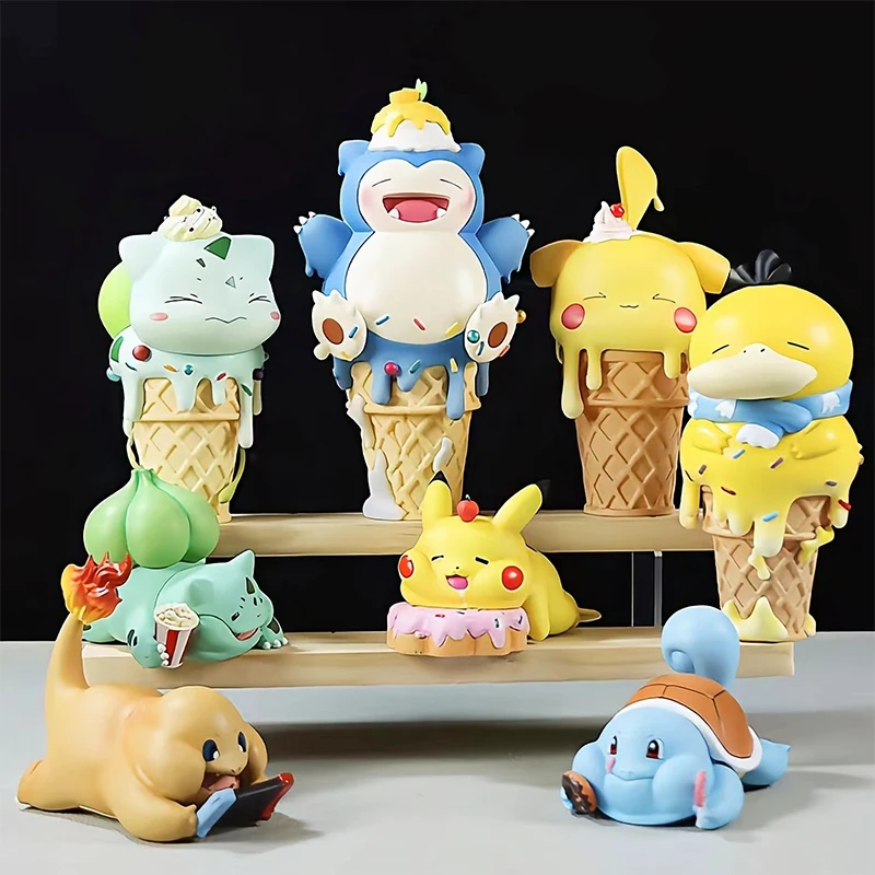 

Kawaii Pokemon Anime Figure Ice Cream Pikachu Snorlax Gengar Jigglypuff Psyduc Action Figurine Model Toy Collection Statue Gift