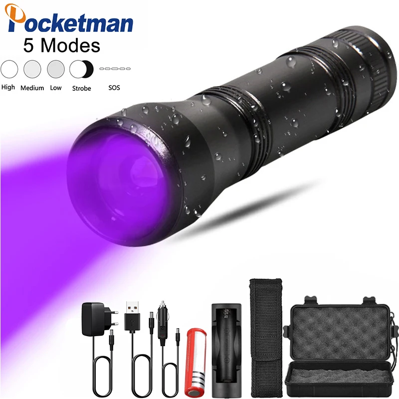 

LED UV Flashlight Ultraviolet Torch With Zoom Function Mini UV Black Light Pet Urine Stains Detector Scorpion Hunting 42