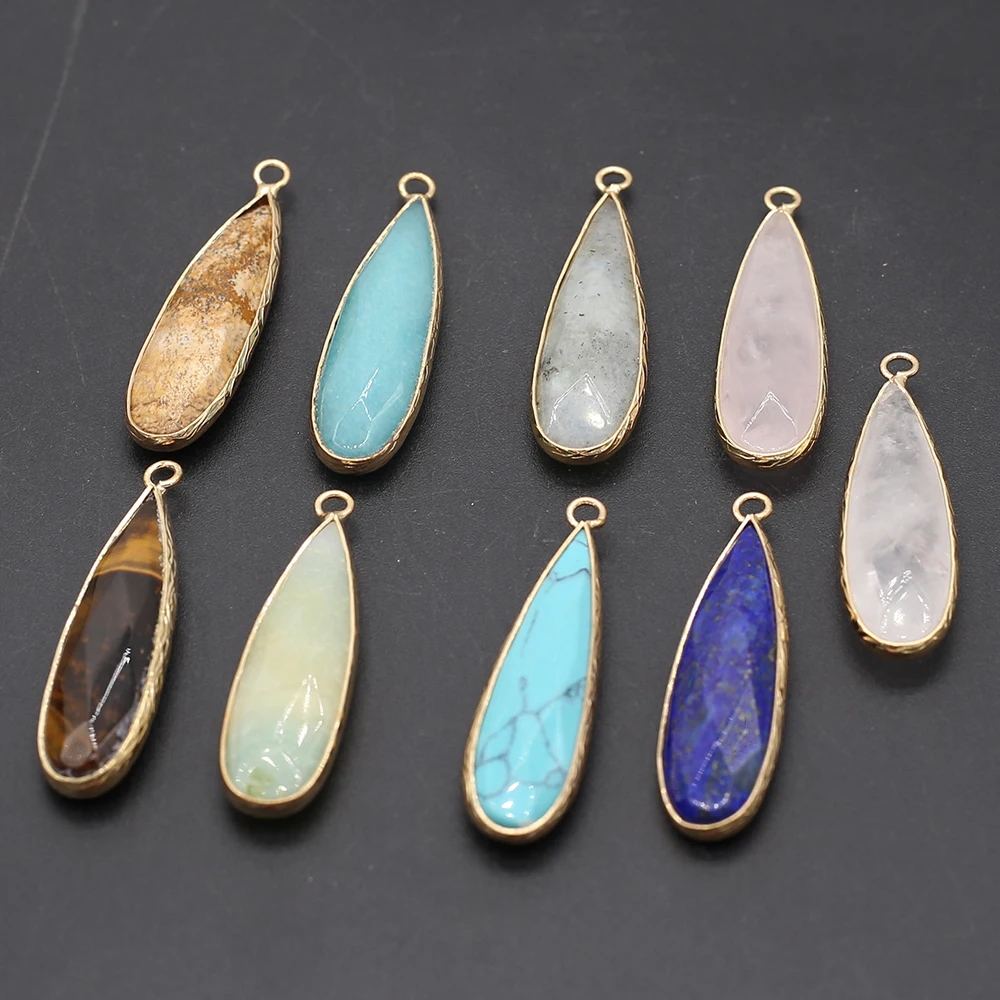 

Faceted Natural Drop Shape Stone Pendant Pink Crystal Rose Quartz Lapis Lazuli Amazonite Turquoise Charms for Jewelry Making DIY