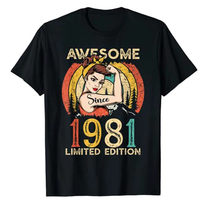 

Awesome Since 1981 Birthday Shirt Born-In-1981 Limited Edition T-Shirt 42nd Graphic Tee Top Women's Fashion 80s Outfit Mama Gift