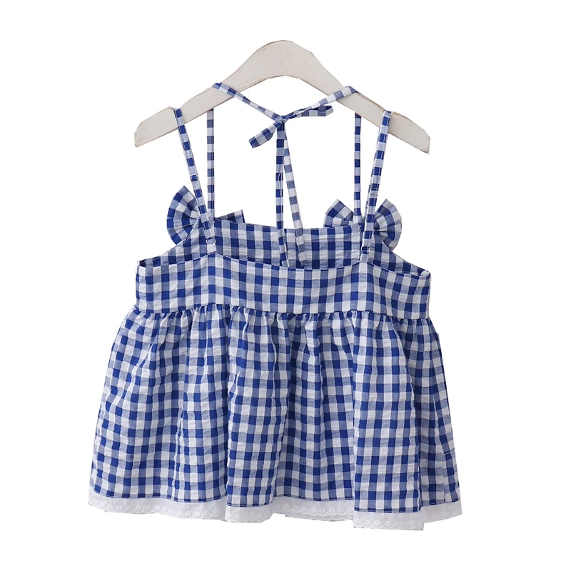 Summer Kawaii Crop Top Women 2022 Plaid Vintage Cute Bow Lace Halter Bandage Corset Female Tanks Aesthetic Cut Out Sexy Camis