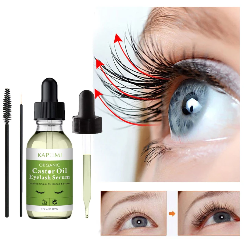 

100% Pure Organic Castor Oil Eyelash Growth Serum 1oz Cold Pressed Natural Eyelash Nutrition Hexane-free with Mascara Brushes