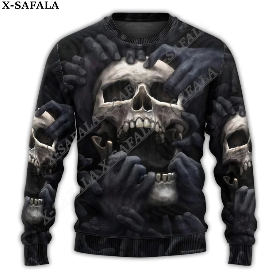 Трикотажные ужасные Рождественские свитера с рисунком черепа в стиле ретппи