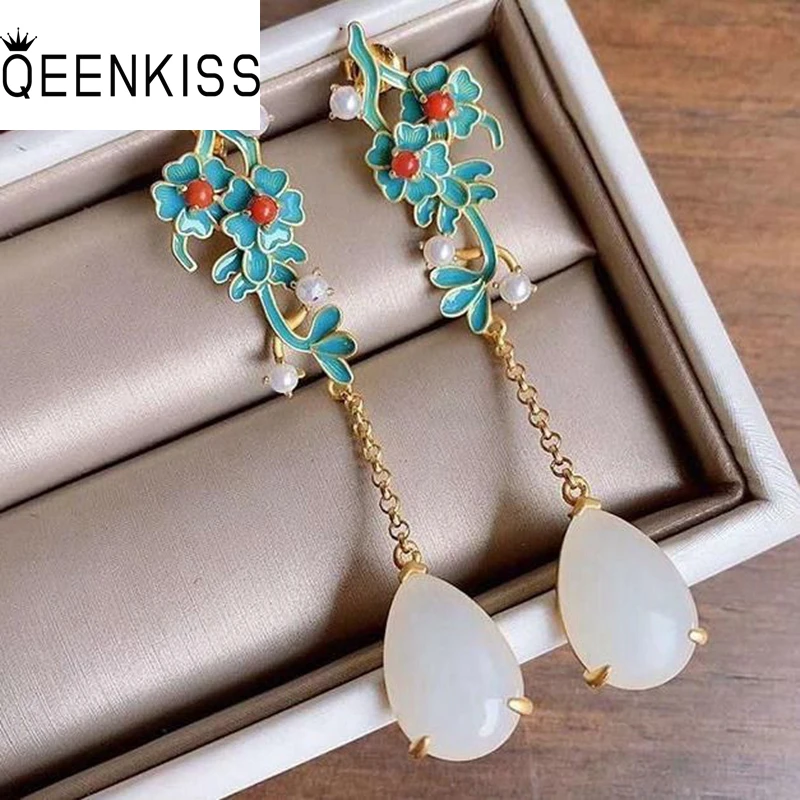 

QEENKISS EG5249 Fine Jewelry Wholesale Fashion Woman Bride Mother Birthday Wedding Gift Flower Water Drop 24KT Gold StudEarrings
