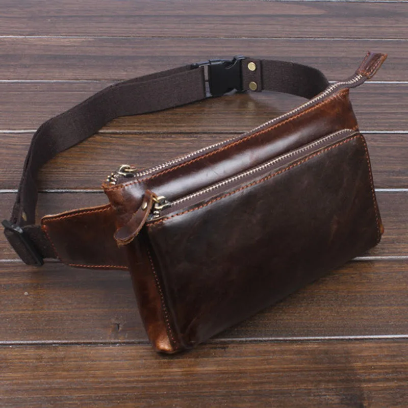 Men Waist Bag Genuine Leather Vintage Travel Cell/Mobile Phone Hip Bum Belt Pouch Fanny Pack Waist Purse Bag