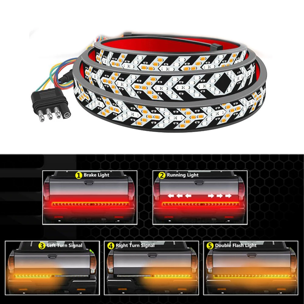 

12V/24V Car Brake Turn Signal Trunk SUV RV Flexible LED Strip Light Tail Reverse Lights for Jeep Container Cargo Pickup Bakkie