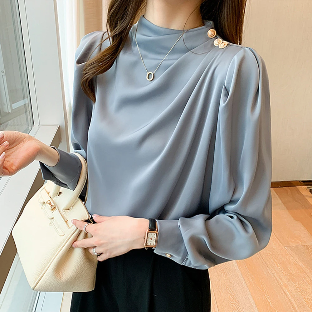 

Women's Top Spring Bottoming Blouse New Korean All-match Round Neck Lantern Sleeve Fashionable Long-sleeved Shirt Elegant Top