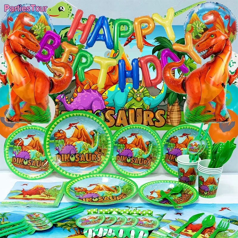 

Dino Party - Boy Birthday Party Decoration Tableware, Dinosaur Balloons, Paper Straw, Party Decor, Jungle Banner, Candy Bags