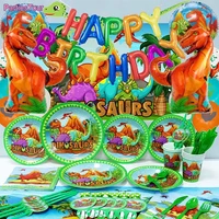dino party boy birthday party decoration tableware dinosaur balloons paper straw party decor jungle banner candy bags