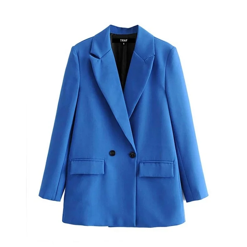 

Женский офисный двубортный Блейзер, винтажное пальто с отложным воротником и длинным рукавом, верхняя одежда, Стильные топы