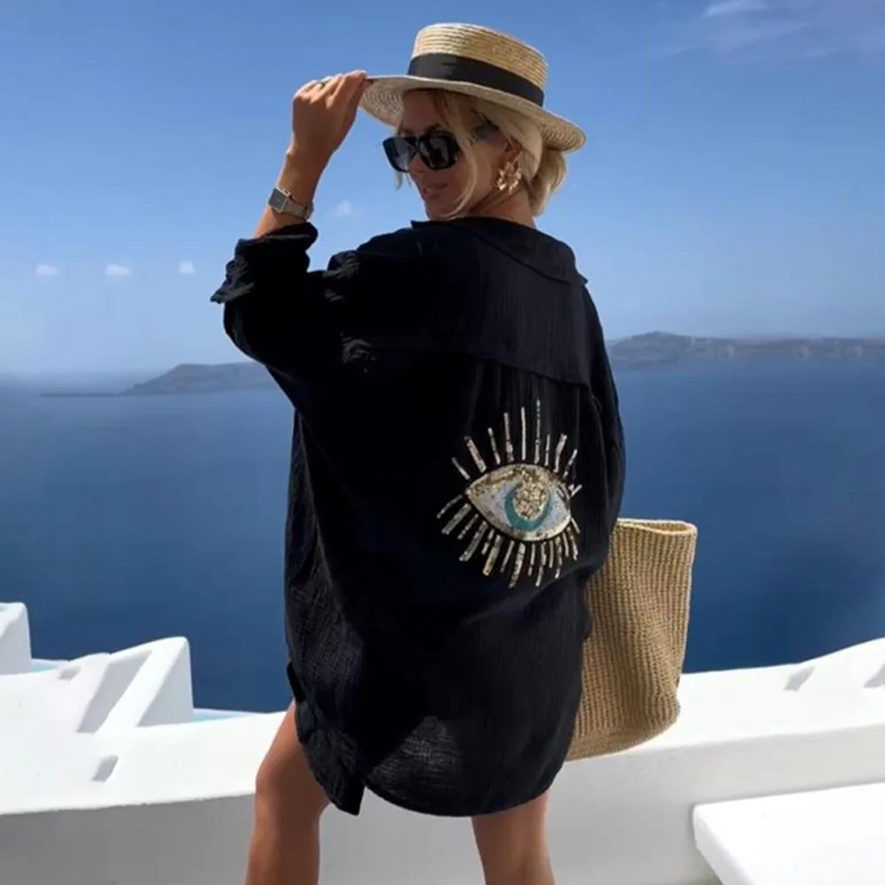 Рубашка женская Свободная с длинным рукавом Повседневная Блузка на пуговицах