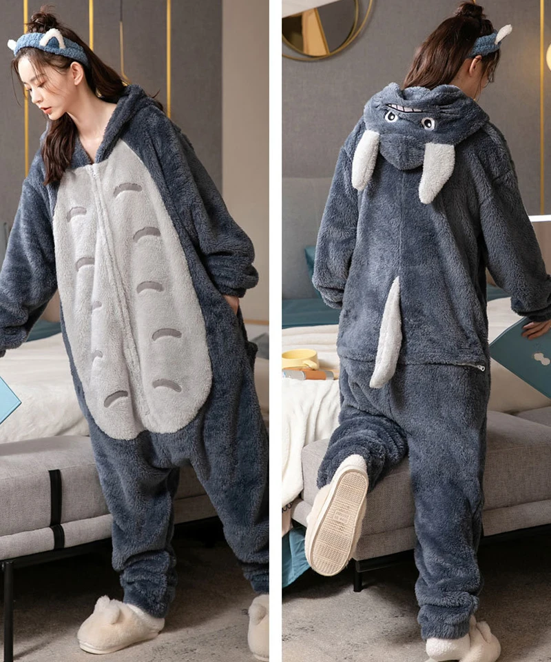 Kigurumi Flannel Onesie Women Men Animal Costume Anime Pajamas Halloween Cosplay Sleepwear Thicken Plush Fleece Winter Jumpsuit