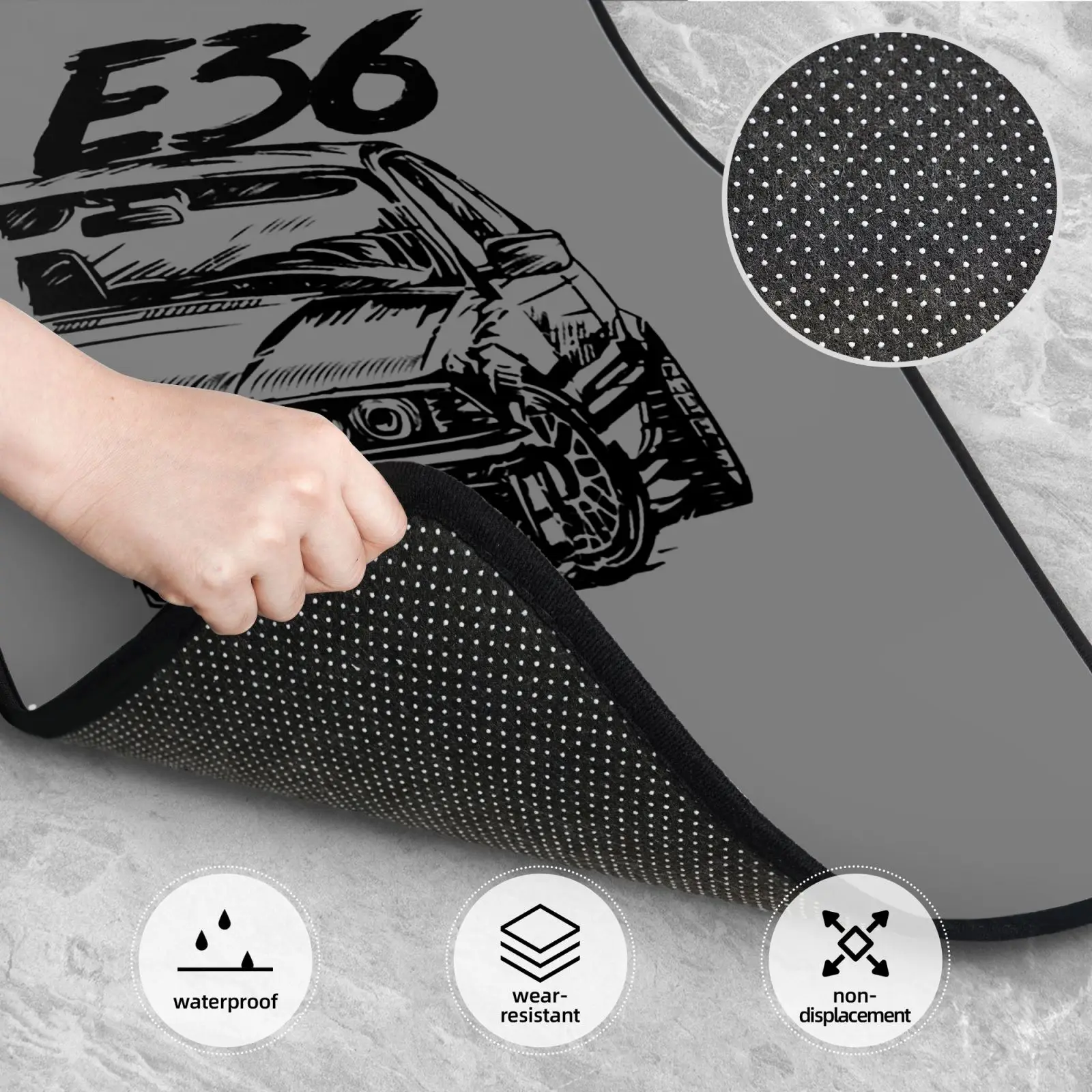 Фото E36 Автомобильные коврики с немецким принтом в грязном стиле, водонепроницаемые автомобильные коврики, набор из 4 шт. с противоскользящей подложкой, подходят для внедорожников, грузовиков №3
