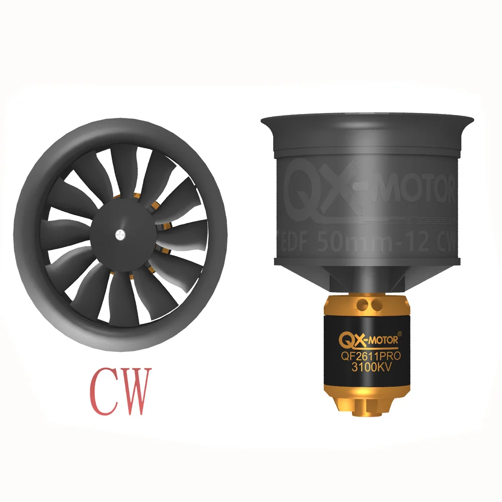 QX-Motor QF2611PRO 50 мм EDF CW CCW Ducted Fan 3100/3750KV CW/CCW с 12 лезвиями для телефона