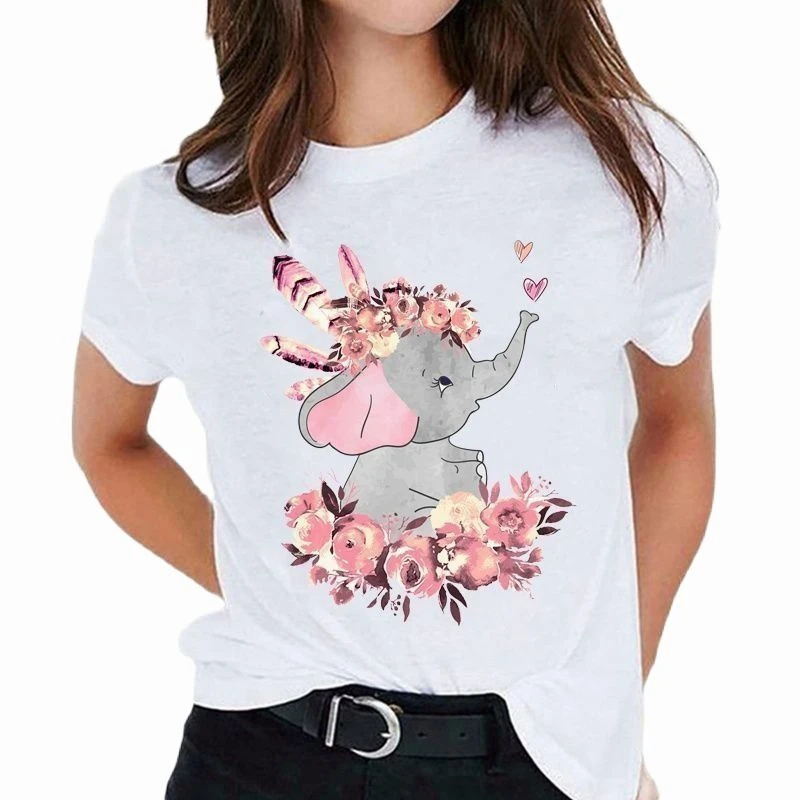 

Футболка графическая женская с принтом слона и сердечек