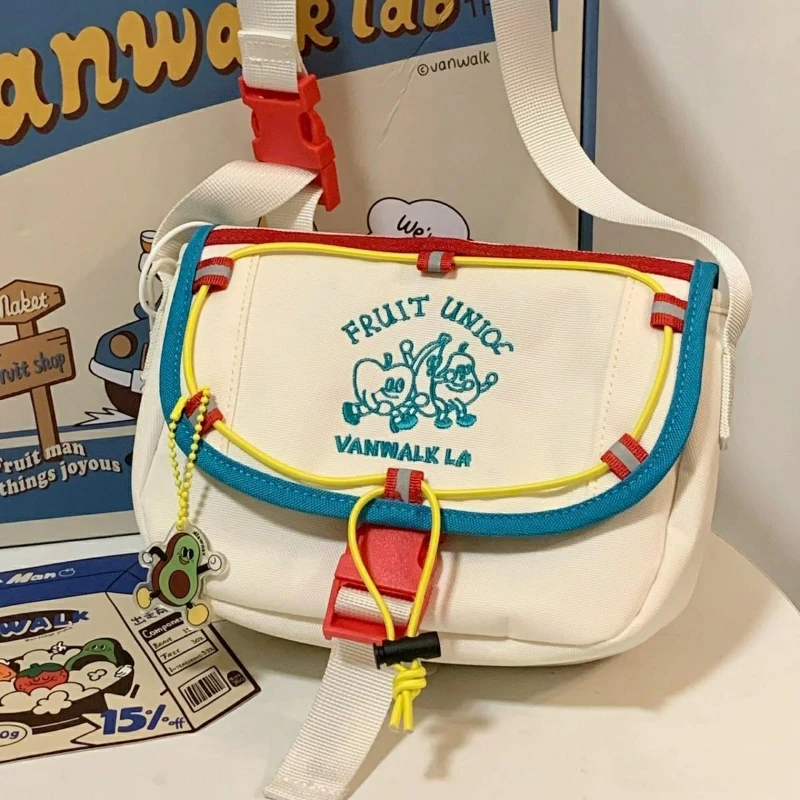 

Xiuya Summer Cute Shoulder Bag Letters Fruit Cartoon Print Solid Color Canvas Handbag New Funny Sweet Cool Fashion Crossbody Bag