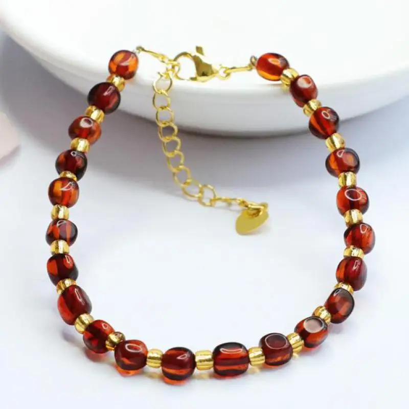 

100% Natural Red Amber Bracelet Women Healing Gemstone Fine Jewelry Genuine Baltic Blood Ambers Bracelets Girlfriend Mom Gifts