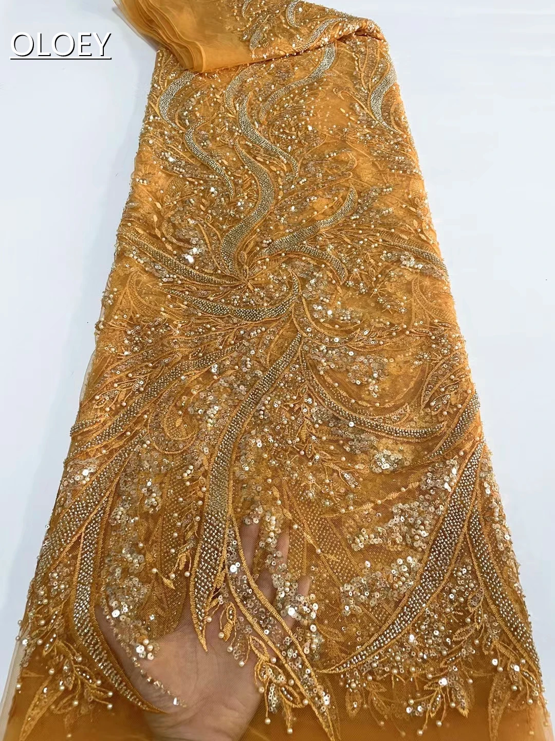 

Luxury Elegant French Embroidery Groom Lace Fabric African Nigerian With Sequins Fabric For Wedding Party Dress XC9856