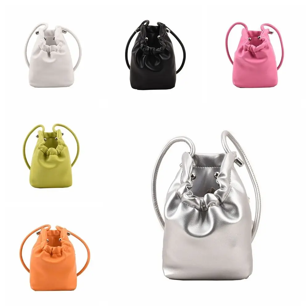 Candy Color Mobile Phone Bag Soft Leather Mini Drawstring Crossbody Bag Single Shoulder Bag Simple Trendy Women's Bag