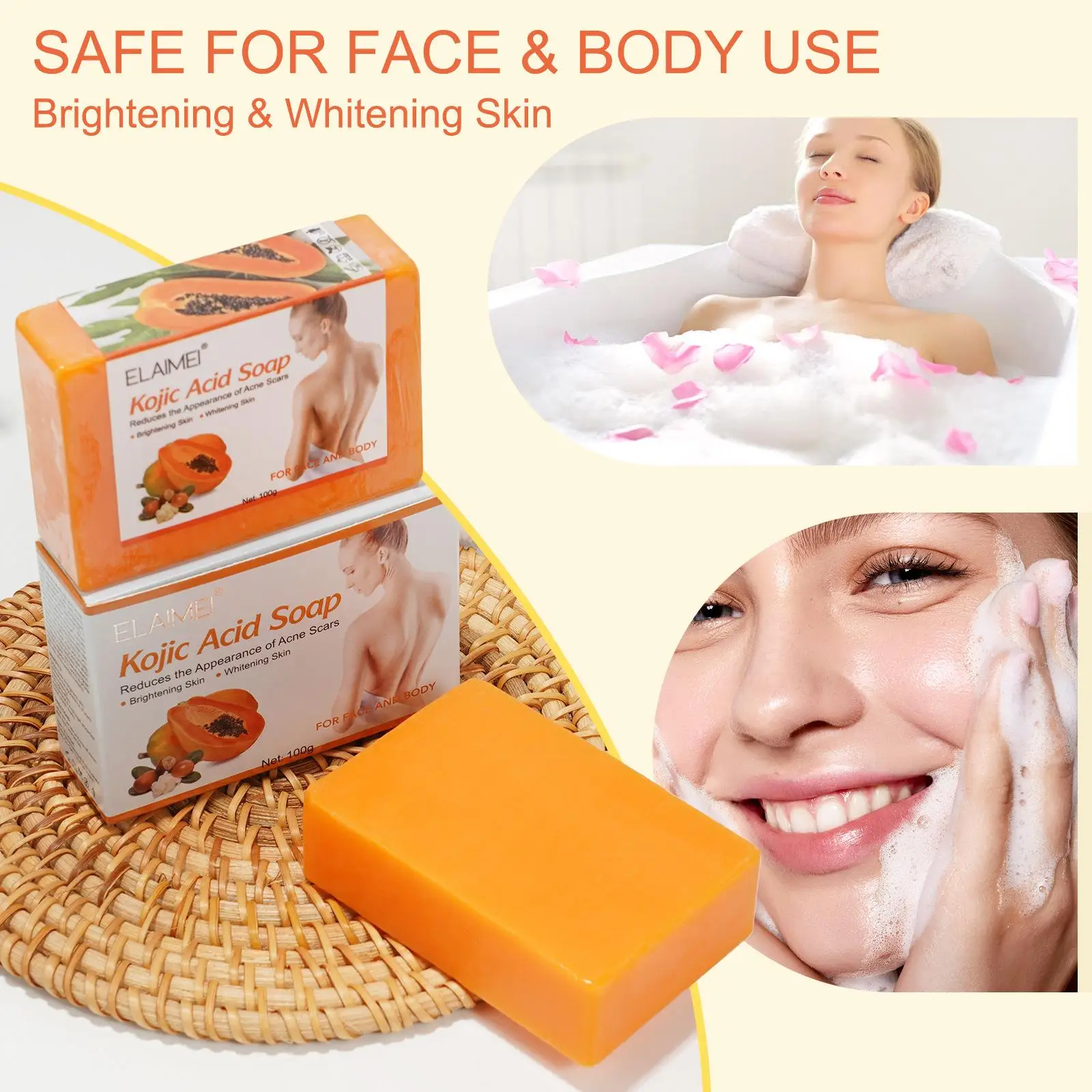 

Papaya Extract Kojic Bath Soap Whitening Soap Dark Spot Remover Whitening Moisturizing Soap Lightening Skin Toner 100g