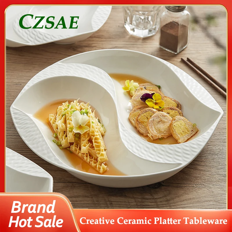 

Modern Creative Ceramic Platter Kitchen Tableware Irregular Western Restaurant Separated Fruit Plate Afternoon Tea Dessert Plate