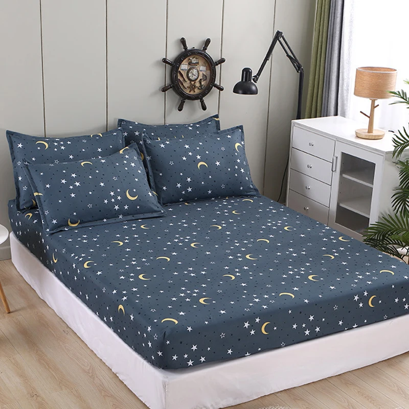 

Promotion 1pcs 100% Polyester Printed Fitted Sheet Mattress Cover Four Corners With Bed Elastic Band Sheet Mattress Protector