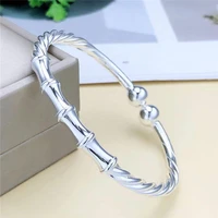 100 genuine 999 sterling silver jewelry for men and women punk style bamboo woven vintage couple bangle luxury gift