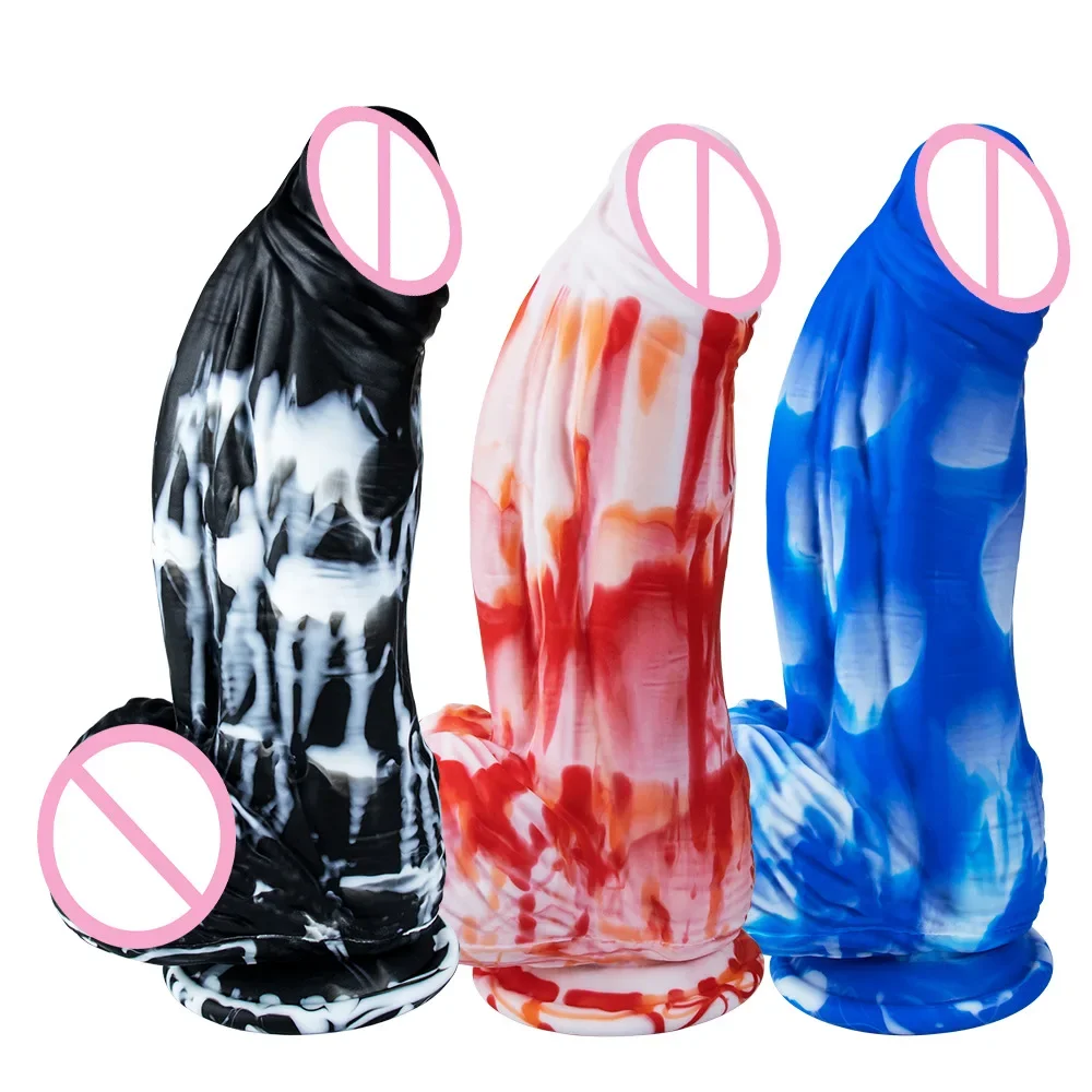 Огромный силиконовый фаллоимитатор толстый член красочный монстр анальный