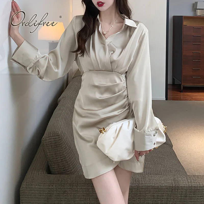 Осень-зима 2022 женское атласное платье Ordifree сексуальное облегающее мини-платье с