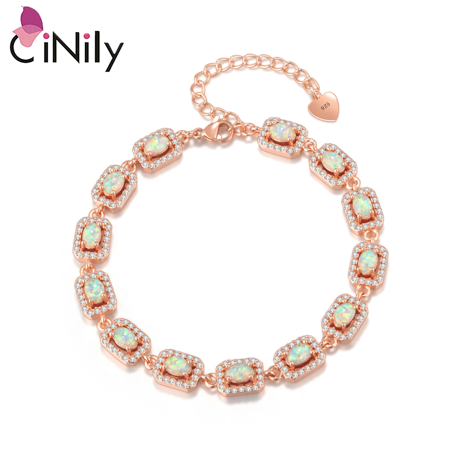 

CiNily Created Pink Fire Opal Bracelets with White Zircon Rose Gold Color Bracelet for Women Lover Girlfriend Fashion Jewelrys